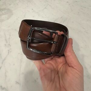 Hugo Boss Brown Leather Belt Gunmetal Buckle Mens Size 30 32 34 Designer